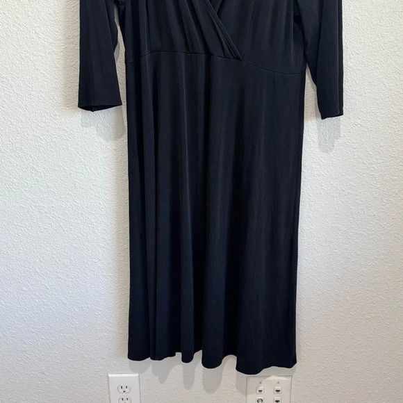 Eileen Fisher Womens Large 100% Silk Dress Surplice Midi Minimalist Modest Black - Picture 9 of 11